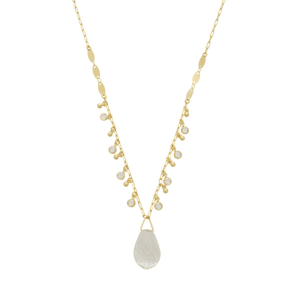 Colar Metal com pingente de gota cristal folheado