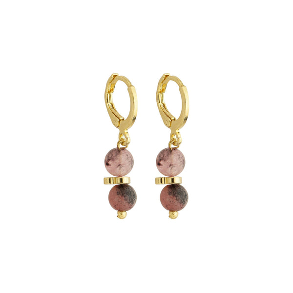 Brinco de argolinha com duas pedras de quartzo rosa