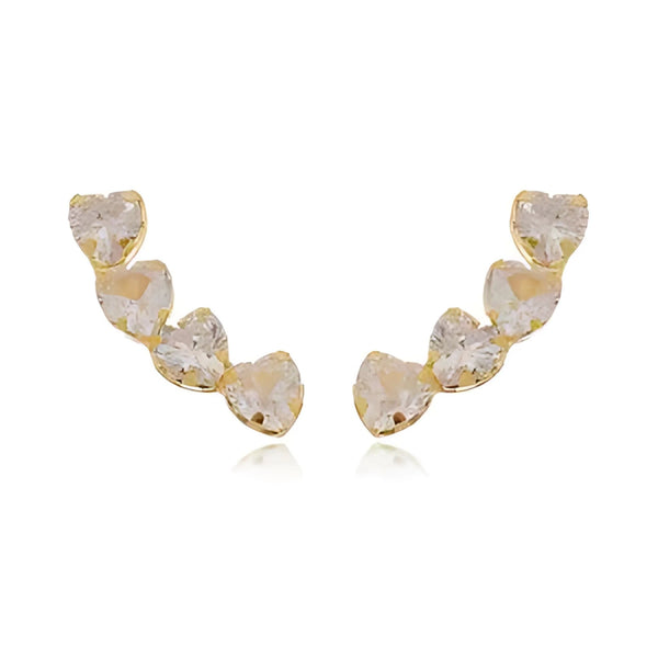 Brinco ear cuff  com quatro corações de zirconia folheado