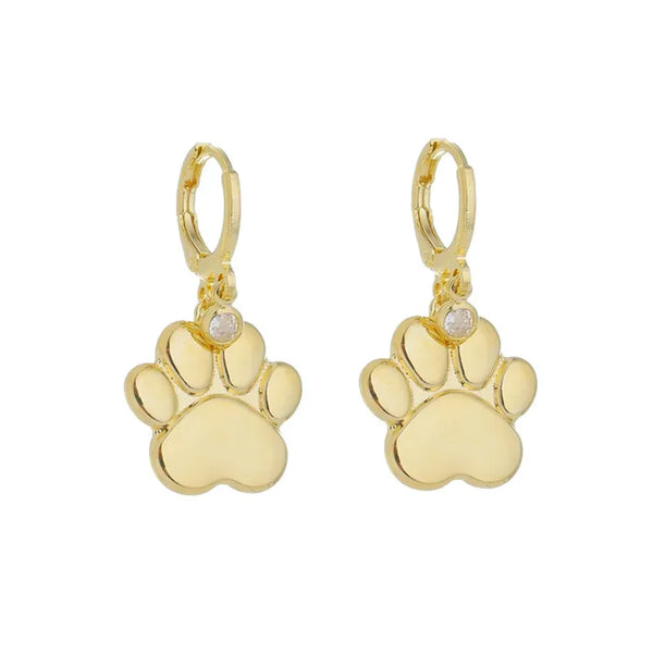 Brinco argola com pingente de pata e zircônia folheado em ouro 18k