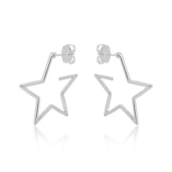 Brinco argola de estrela folheado em prata