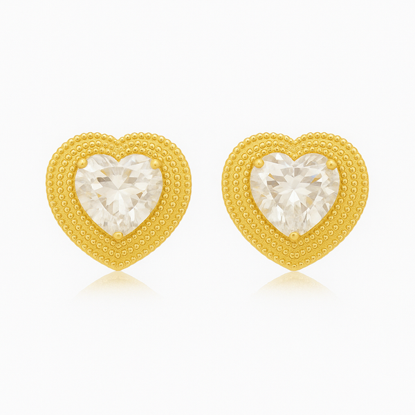 Brinco de coração com zirconia cor cristal folheado