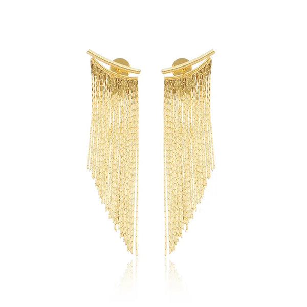 Brinco de franja comprido folheado em ouro 18K