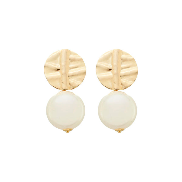 Brinco de pérola com base orgânica dourado e prata folheado