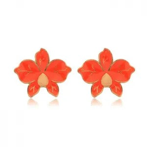 Brinco de resina em forma de flor cor laranja neon folheado