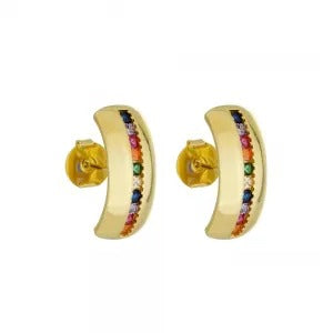 Brinco ear hook com zircônias coloridas folheado