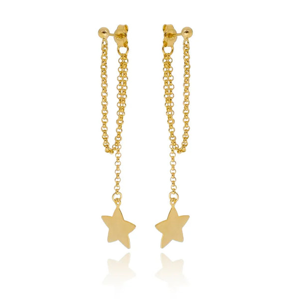 Brinco longo pingente de estrela folheado em ouro 18K