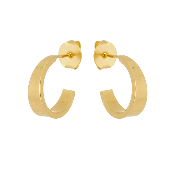 Brinco meia argola média lisa folheado em ouro 18K