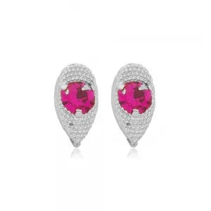 Brinco pequeno em forma de gota com zircônia pink folheado