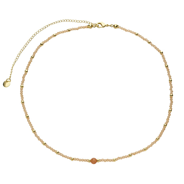 Choker espinélio cor salmão intercaladas com bolinhas de metal