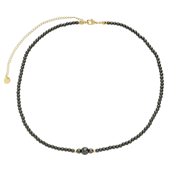 Choker de hematita com pedra hematita maior ao meio
