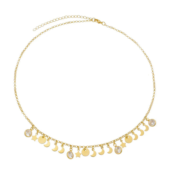 Choker com estrelas e luas folheada em ouro 18K