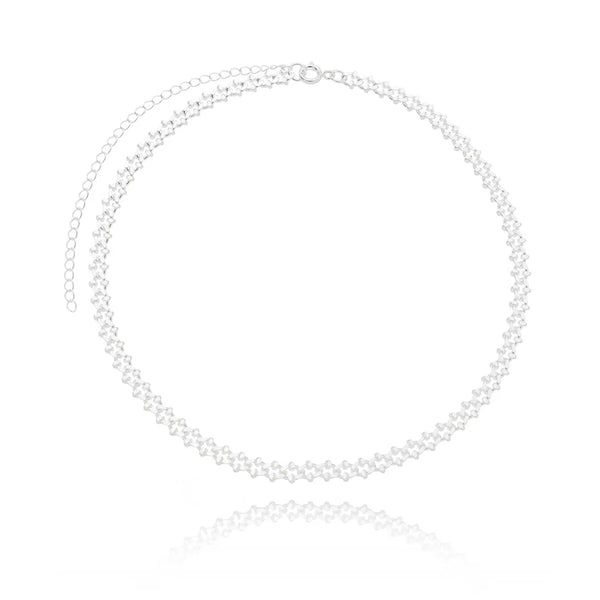 Choker corrente elo groumet folheado em prata