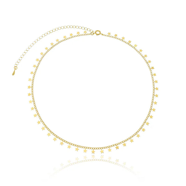 Choker estrelas penduradas folheado em ouro 18K