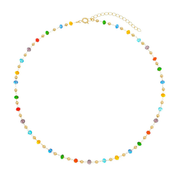 Choker miçangas coloridas folheado em ouro 18K