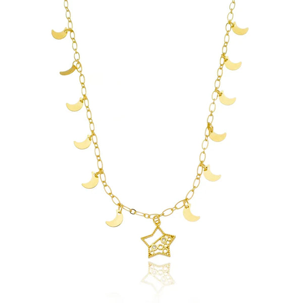 Choker pingente de estrela com zircônias folheado em ouro 18K