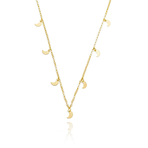 Choker pingentes de luas folheado em ouro 18K