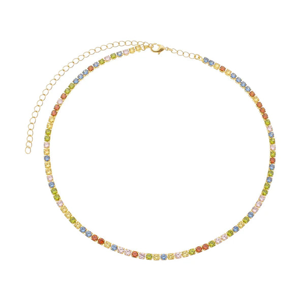 Choker riviera com zircônias coloridas folheada em ouro 18k