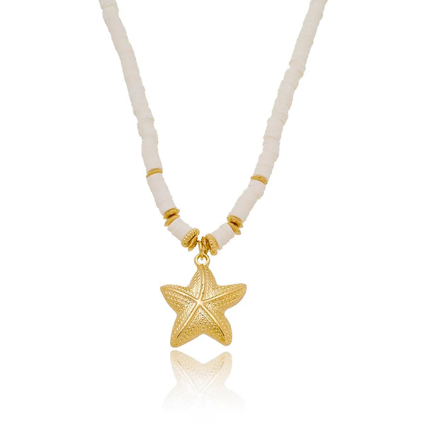 Colar com estrela do mar folheado em ouro 18K