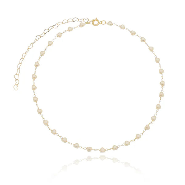 Choker com pérola em formato de coração folheado em ouro 18K