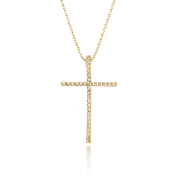 Colar de cruz com zircônia folheado em ouro 18K