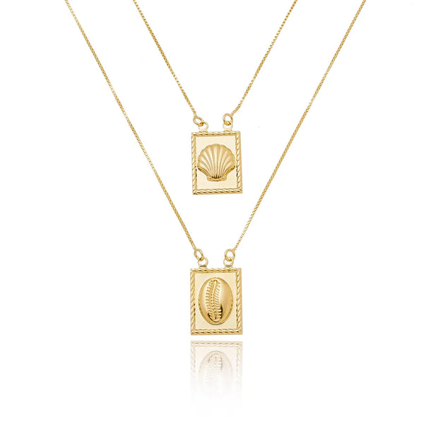 Colar escapulário concha folheado em ouro 18K