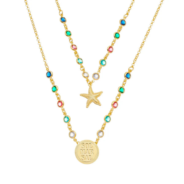 Colar escapulário sol mar sal folheado em ouro 18k
