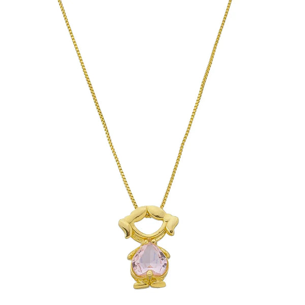Colar filha com zircônia rosa no centro folheado em ouro 18K