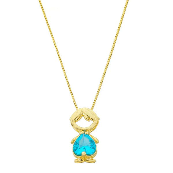 Colar filho com zircônia azul no centro folheado em ouro 18k