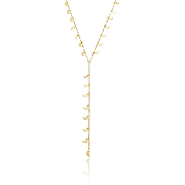 Colar gravatinha pingentes de luas folheado em ouro 18K