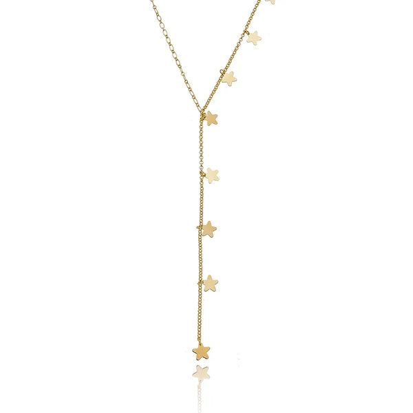 Colar gravatinha metade com pingentes de estrelas folheado em ouro 18K