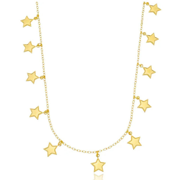 Colar longo pingentes de estrelas folheado