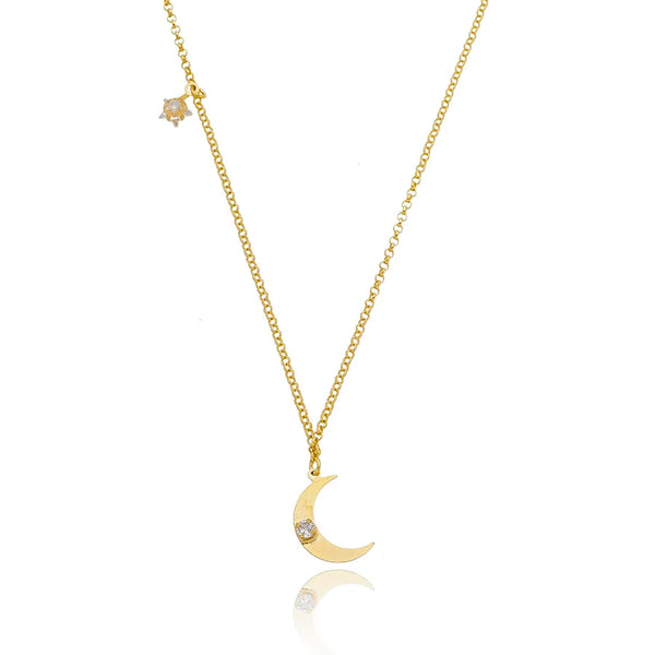 Colar lua com zircônia e estrela de zircônia folheado em ouro 18K