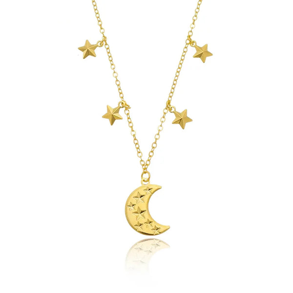 Colar lua e estrelas folheado em ouro 18K