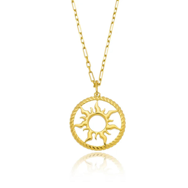 Colar medalha vazada sol folheado em ouro 18K 0