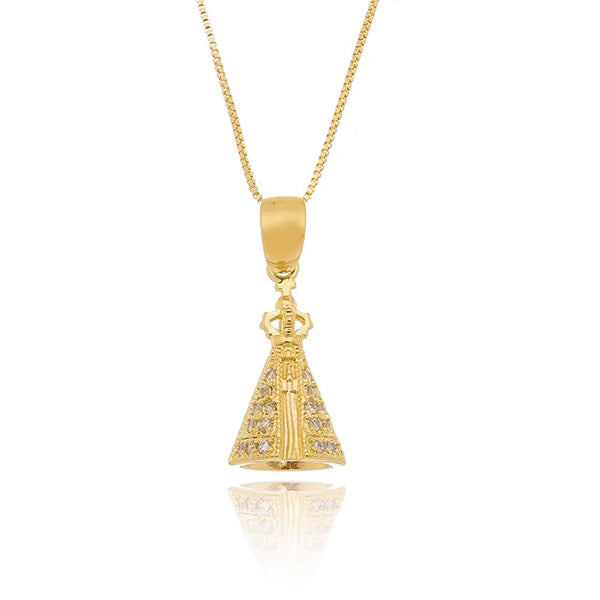 Colar Nossa Senhora Aparecida folheado em ouro 18K.