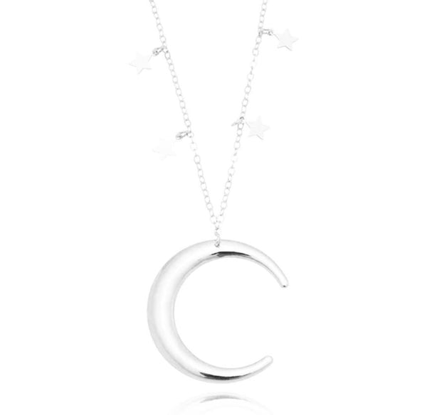 Colar pingente de lua e estrelas folheado