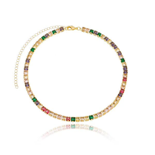 Colar Riviera colorido folheado em ouro 18K