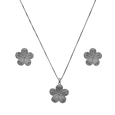 Conjunto de Brinco e colar flor folheado