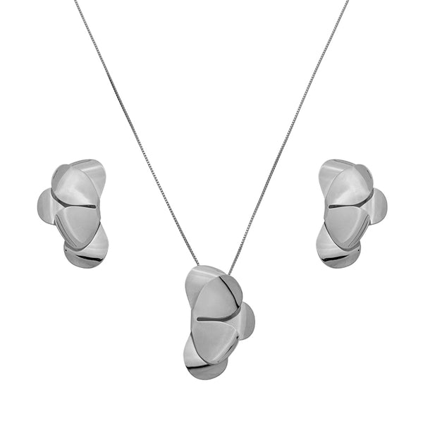 Conjunto de Brinco e Colar meia Flor folheado