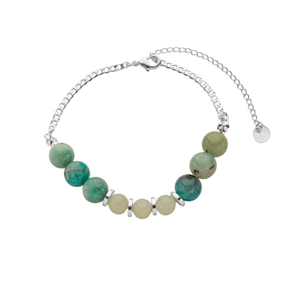 Pulseira pedra amazonita com finalização de corrente grumet