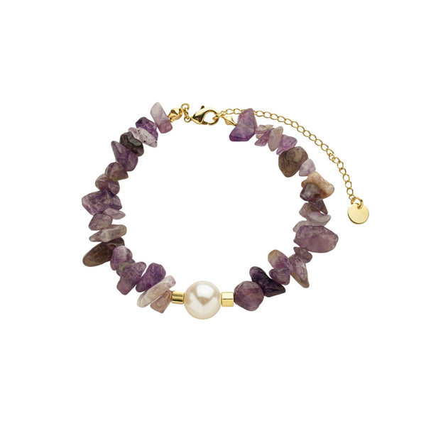 Pulseira cascalho ametista com pérola shell ao meio