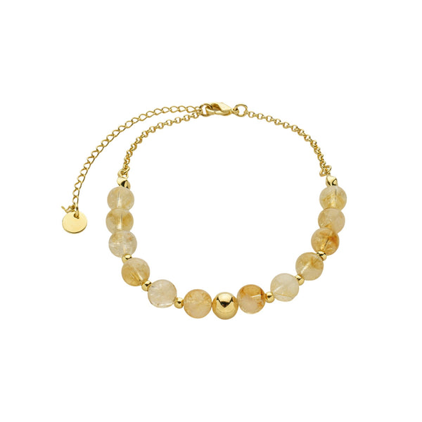 Pulseira com pedras de citrino com entremeios de metal e finalização com corrente veneziana