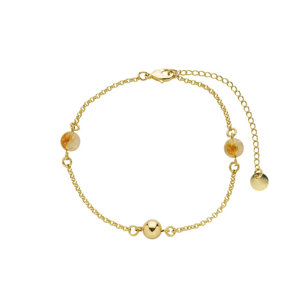 Pulseira de elo português intercalado com pedras de metal e citrino