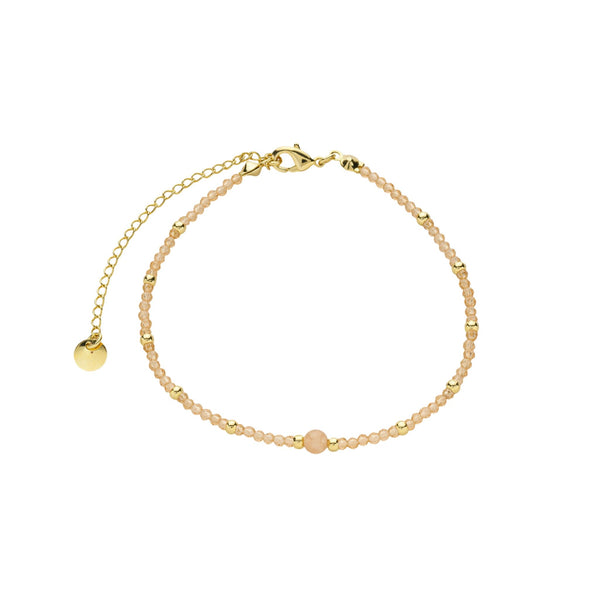 Pulseira espinélio cor salmão intercaladas com bolinhas de metal