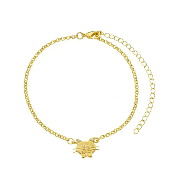 Pulseira de gatinho com zircônias na orelha folheada