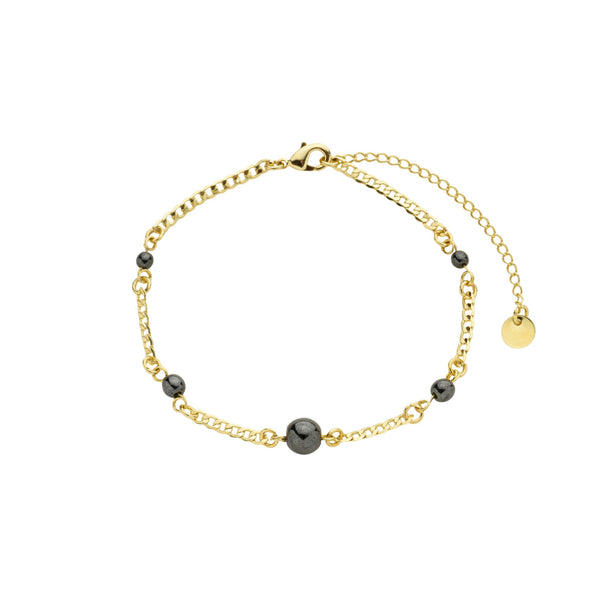 Pulseira grumet com pedras hematitas de três tamanhos diferentes intercaladas  60 cm