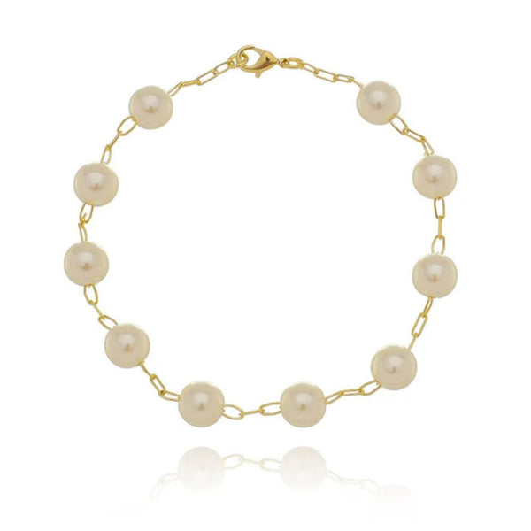 Pulseira de pérola folheado em ouro 18K