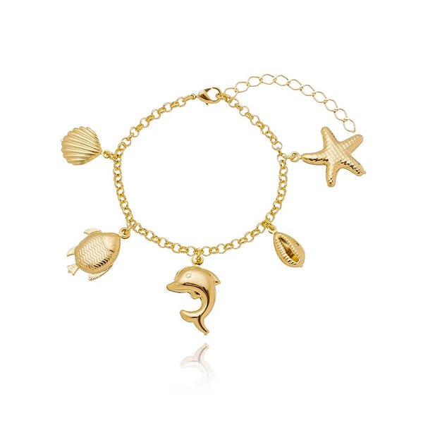 Pulseira com pingentes do fundo mar folheada em ouro 18k