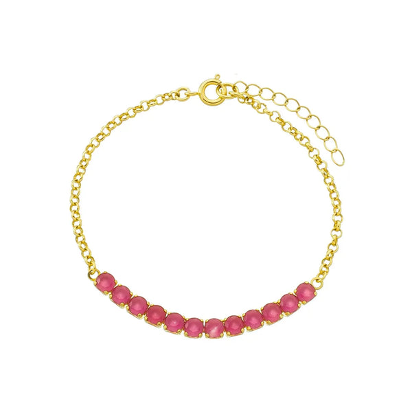 Pulseira com rivieras rosas no centro folheada em ouro 18k